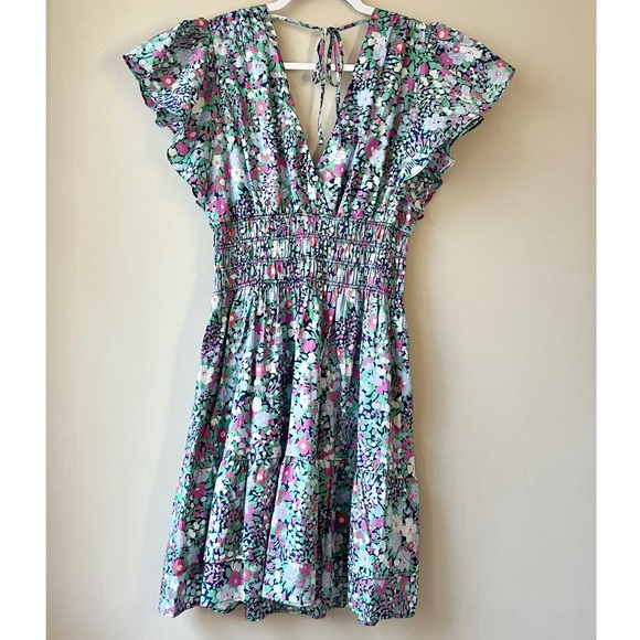 Rails | NWT Leilani Floral Kimora Smocked Tie Back Mini Dress in Navy Multi - Picture 4 of 9
